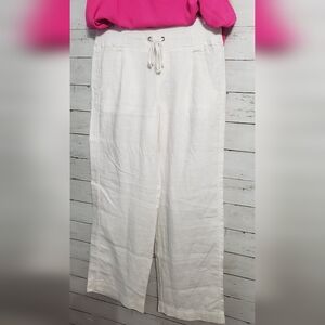 Athleta Women's Retreat Linen Wide Leg Pant 4P Drawstring Waist Coastal Spring